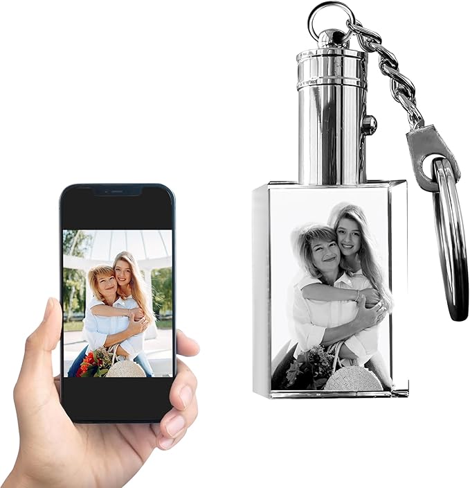 3D crystal keychain with your picture heart or tower shape