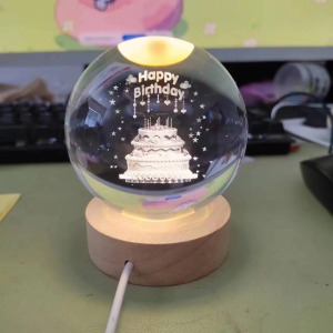 Happy birthday cake crystal ball 3D laser printed