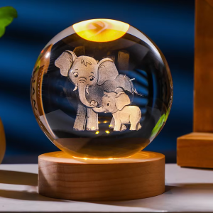 Elephant baby and mother crystal ball 3D laser printed